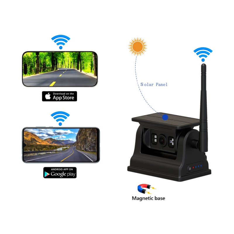 Bezdrôtová zadná kamera 1080P WiFi pre Android iOS so solárnym nabíjaním a magnetickým držiakom