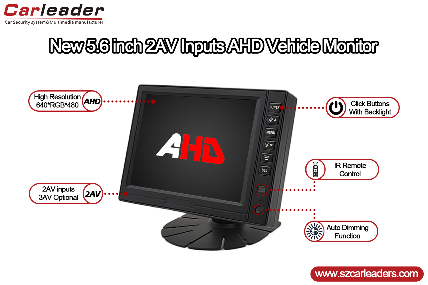 5-palcový digitálny panel TFT LCD AHD monitor