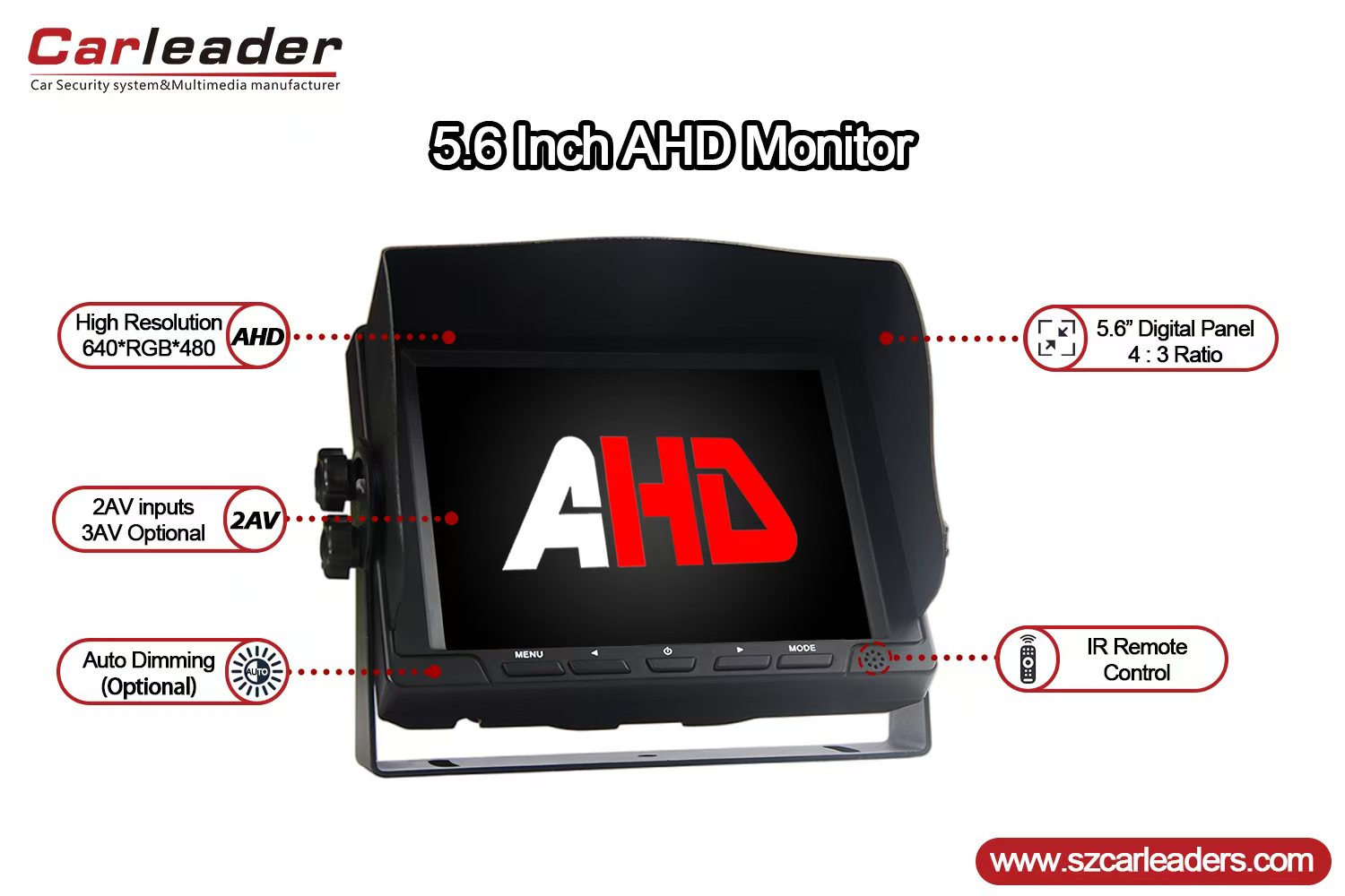 Nový 5,6 palca AHD Dash Monitor