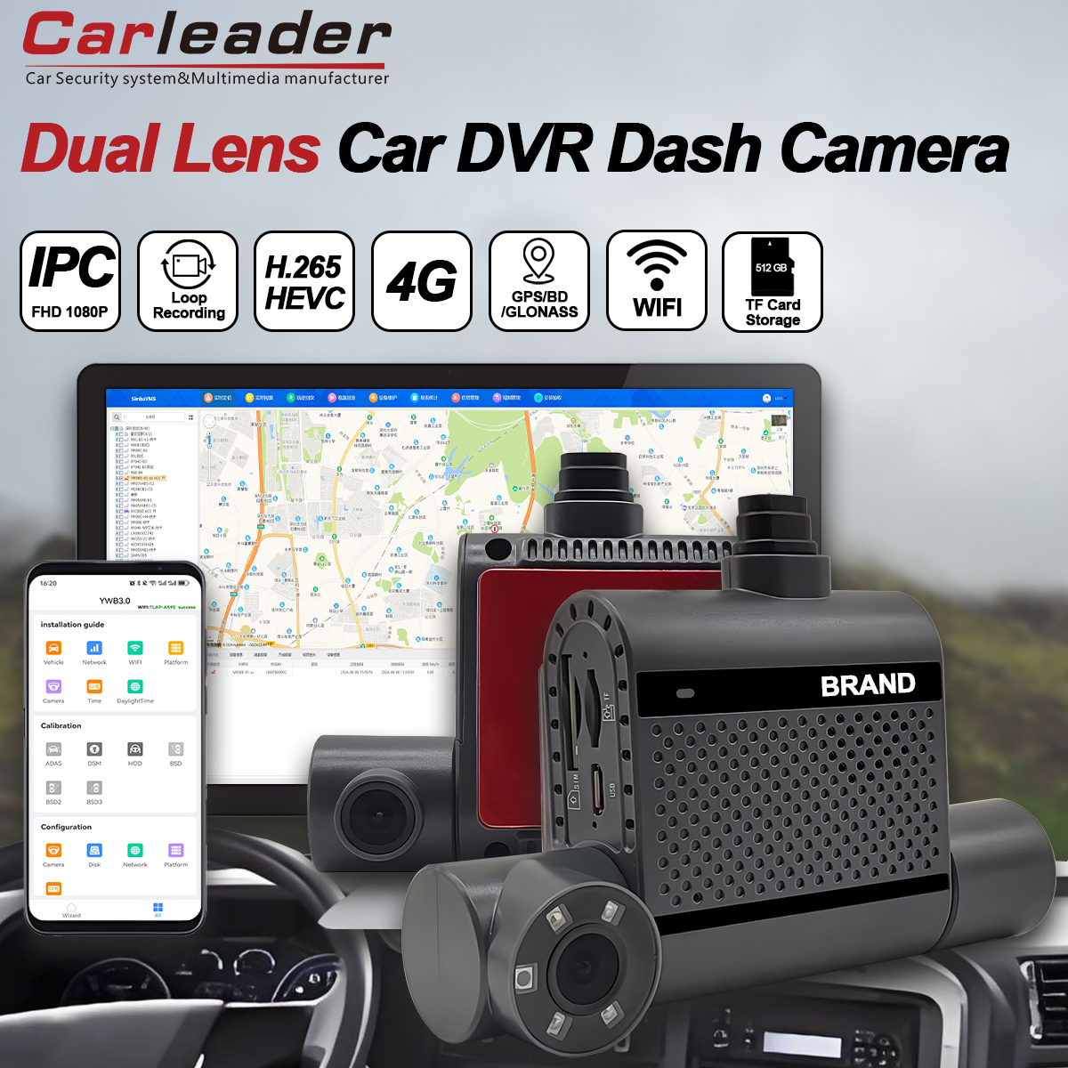 Zabezpečené mangement flotily s Carleader Dual 2ch HD 1080p Car Dash Cam